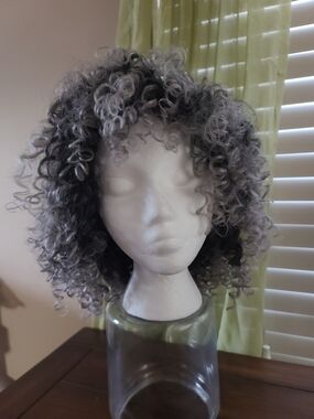 Short Curly Wig - Dual-Tone Gray and Black
